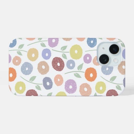 Fuzzy Flower Rpt Pattern Pastels on White iPhone 15ケース (裏面横)