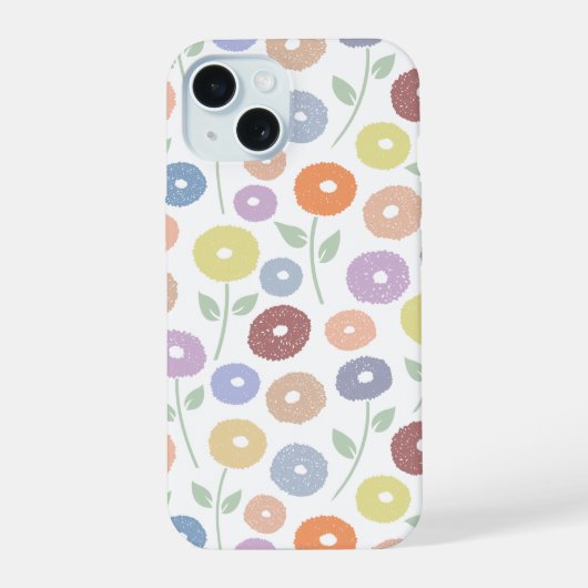 Fuzzy Flower Rpt Pattern Pastels on White iPhone 15ケース (裏面)