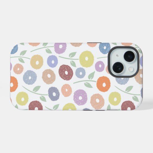 Fuzzy Flower Rpt Pattern Pastels on White iPhone 15ケース (裏面横)