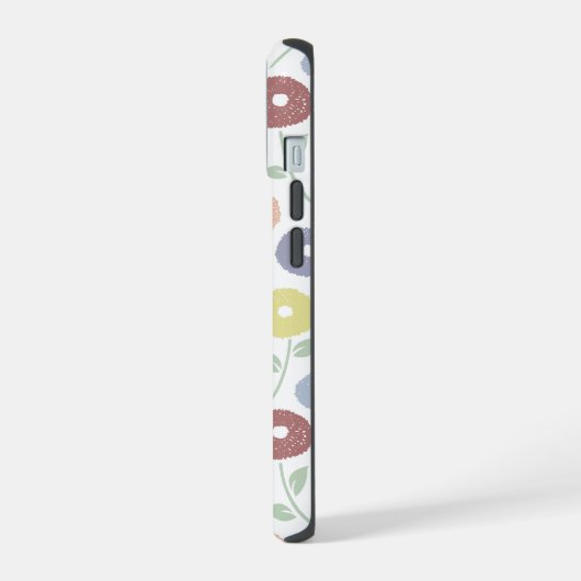Fuzzy Flower Rpt Pattern Pastels on White iPhone 15ケース (左側面)