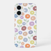 Fuzzy Flower Rpt Pattern Pastels on White iPhone 16ケース (裏面)
