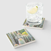 Fuzzy Green Cacti Succulentフォトドリームスクリプト ストーンコースター (横)