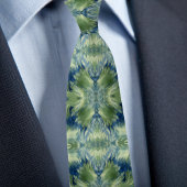 Fuzzy Green X on Denim Abstract Pattern ネクタイ