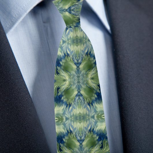 Fuzzy Green X on Denim Abstract Pattern ネクタイ