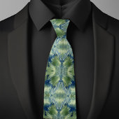 Fuzzy Green X on Denim Abstract Pattern ネクタイ
