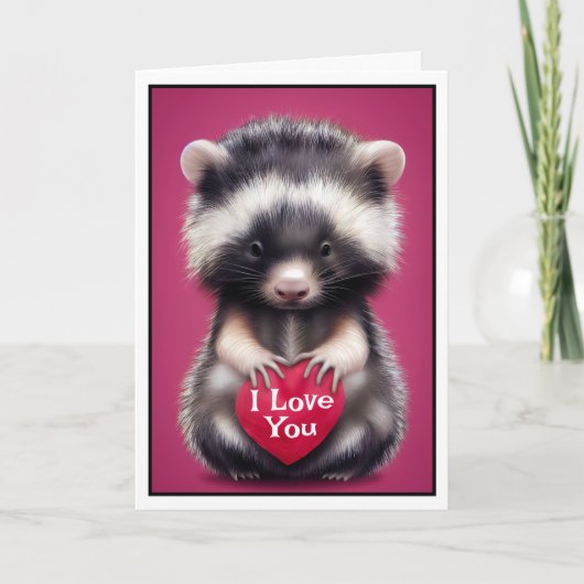 Fuzzy Skunk I Love You Valentine's Day Card サンキューカード (正面)