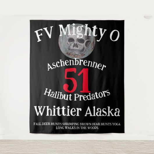 FV Mighty O Halibut Slayers Whittier Alaska タペストリー (正面)