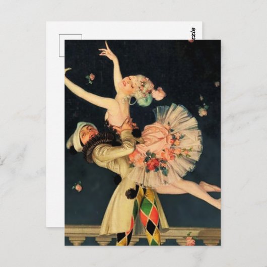 FX Leyendeckerによる「ハーレクインとオダマキ(植物)」 ポストカード (正面/裏面)