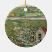 Gによる「Civitates Orbis Terrarum」からのカディスの地図、 セラミックオーナメント (裏面)