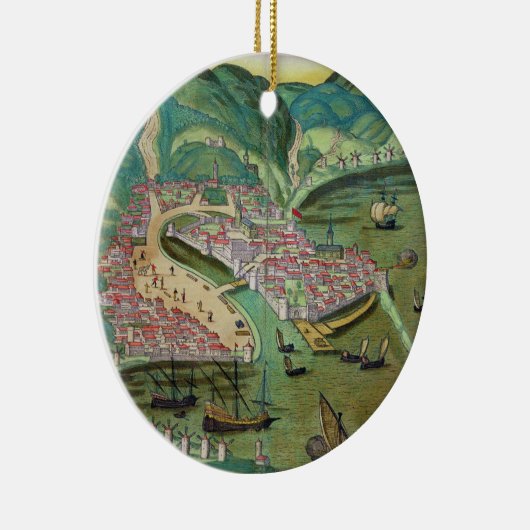 Gによる「Civitates Orbis Terrarum」からのキオスの地図、 セラミックオーナメント (右)