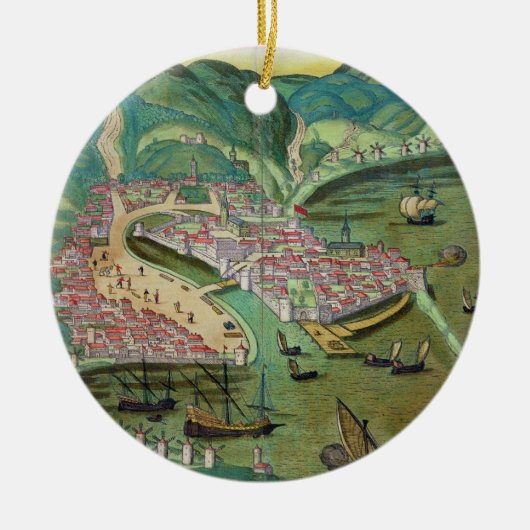 Gによる「Civitates Orbis Terrarum」からのキオスの地図、 セラミックオーナメント (正面)