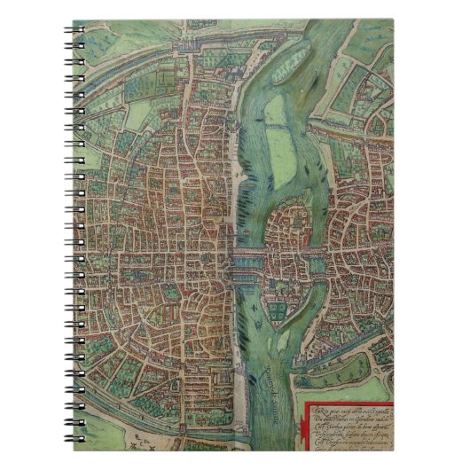 Gによる「Civitates Orbis Terrarum」からのパリの地図、 ノートブック (正面)