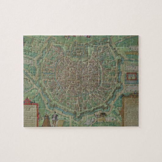 Gによる「Civitates Orbis Terrarum」からのミラノの地図、 ジグソーパズル (横)