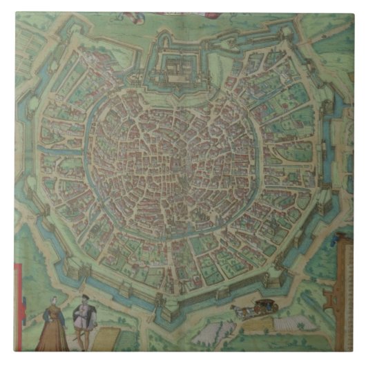 Gによる「Civitates Orbis Terrarum」からのミラノの地図、 タイル (正面)