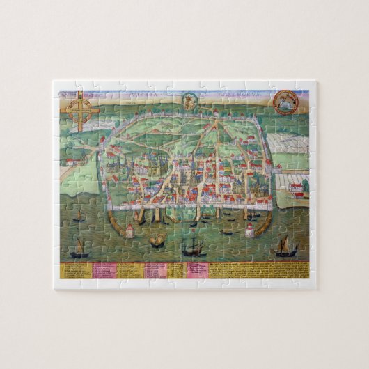 Gによる「Civitates Orbis Terrarum」からのVisbyの地図、 ジグソーパズル (横)