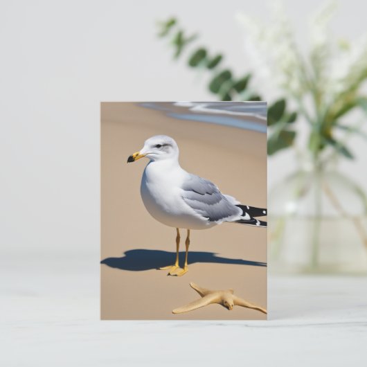 gに囲まれたかわいらしビーチの小さなカモメ ポストカード (スタンド正面)