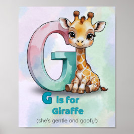 Gはキリン – やさしいアルファベットの動物の壁掛けアート ポスター