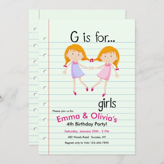Gは女の子の誕生日パーティーの招待状 招待状 (正面/裏面)