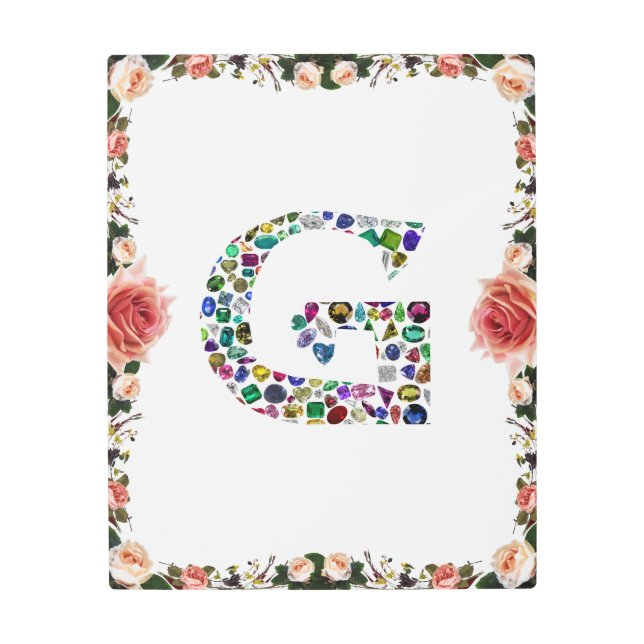 Gイニシャルジェムストーンデザイン メタルプリント (正面)