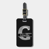 Gイニシャルパーソナライズされたシルバーモノグラムあなたの名前 ラゲッジタグ (正面縦)