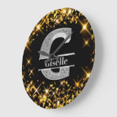 Gイニシャルパーソナライズされたシルバーモノグラムあなたの名前 ラージ壁時計 (傾斜)