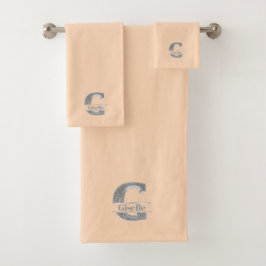 Gイニシャルパーソナライズされたシルバーモノグラムあなたの名前B バスタオルセット