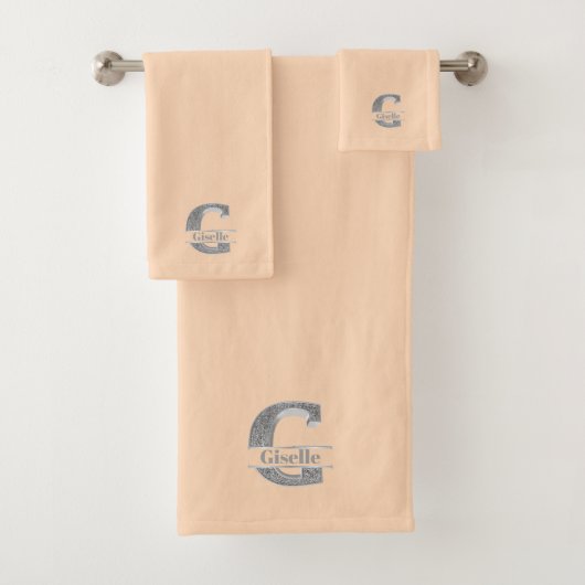 Gイニシャルパーソナライズされたシルバーモノグラムあなたの名前B バスタオルセット (インサイチュ)