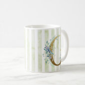 Gゴールデンイニシャルオンブルーとホワイトストライプ コーヒーマグカップ (正面右)