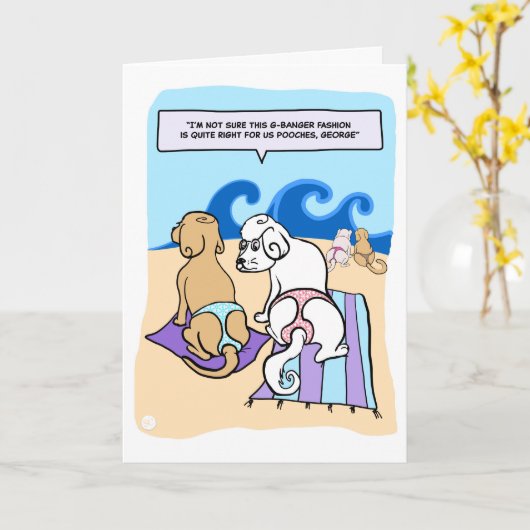 Gバンガーをはいた犬のおもしろカード カード (黄色い花)