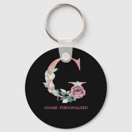 Gフローラモノグラム名文字ピンクアガテキーチェーン キーホルダー