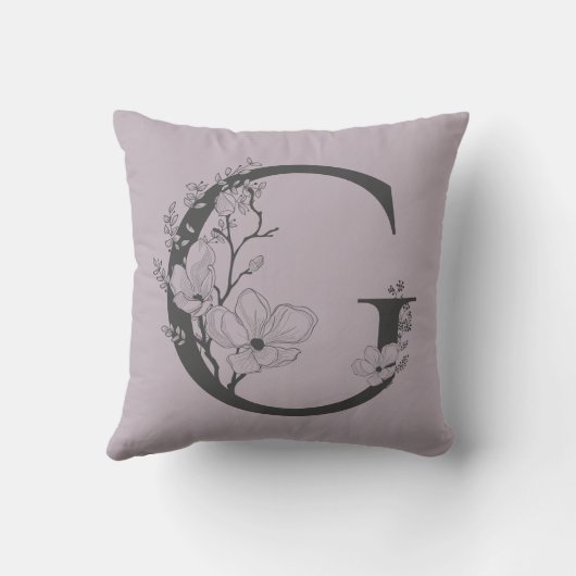Gボホエレガントフローラモノグラムイニシャル薄紫グレイ クッション (裏面)
