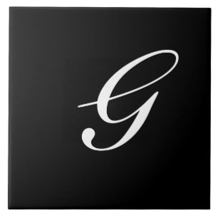 Gモノグラムイニシャルホワイトオンブラック タイル