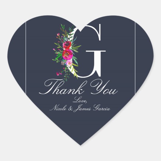 Gモノグラムラストイニシャルモダンブルーフローラ結婚ズ ハートシール (正面)