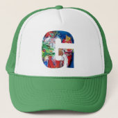 Gレター/クリスマスツリーモノグラム付きサンタ キャップ (正面)