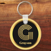 G金ゴールドモノグラムの文字キーパーソナライズされたチェーン キーホルダー (正面)