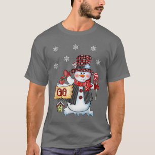 G雪だるまクリスマスキャンディーケーンレッドプレイドサンタ Tシャツ