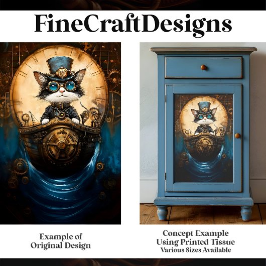 G7お洒落デコページ船の可愛いステームパンク猫 薄葉紙