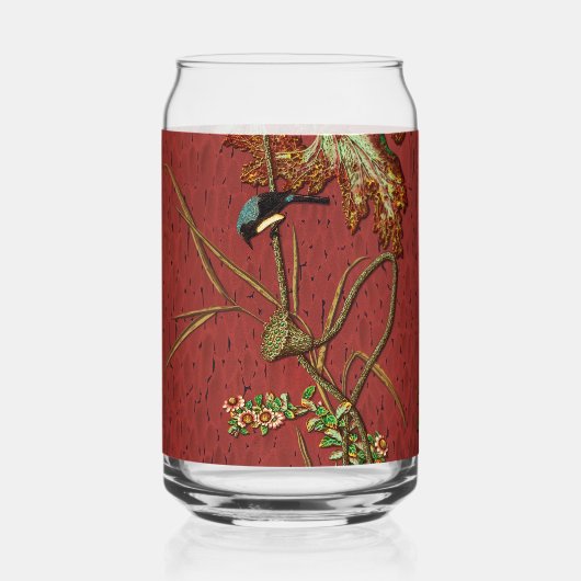 G.A. Audsley ヴィンテージ レッド 日本の 鳥 蓮の花 アート ガラス缶 (正面)