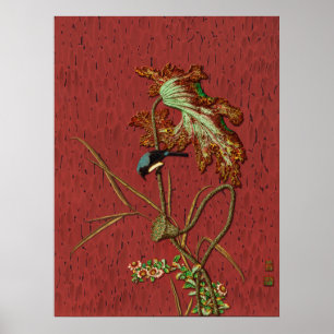 G.A. Audsley ヴィンテージ レッド 日本の 鳥 蓮の花 アート ポスター