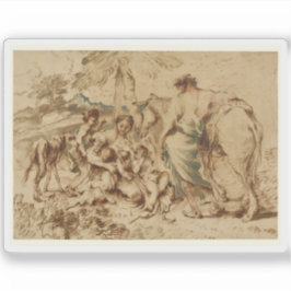 G.B.カスティリオーネ – 砂漠の風景の中の家族 シール