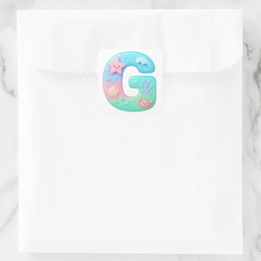 "G" Cute Bubble Letter - Underwater Sea Creature スクエアシール (バッグ)