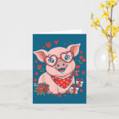 G Cute Farm Animal Sungles Heart Love Valentine  カード (黄色い花)