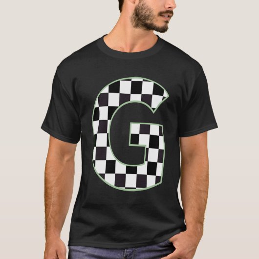 G Initial Monogram black & white checkerboard Tシャツ (正面)