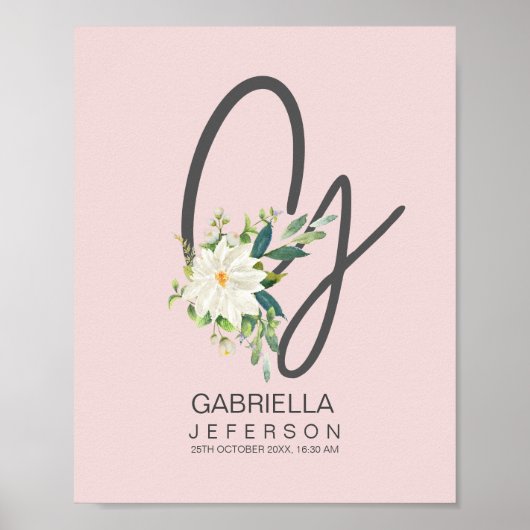 G Letter Monogram Blush Floral Decor ポスター (正面)