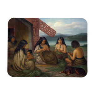 G. Lindauer著亜麻のバスケットを、編んでいるMaoris マグネット