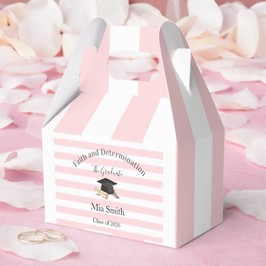Gable Favor Box Pink Stripe Graduate 2026 フェイバーボックス (ウェディング)