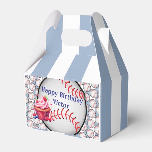 Gable Favor Box Stripe Blue and White Baseball フェイバーボックス (正面サイド)