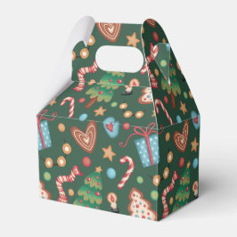 Gabled Favor Gift Box Green Christmas Pattern フェイバーボックス