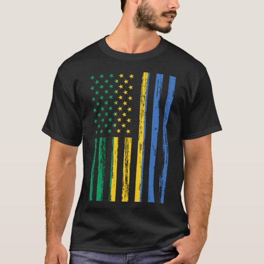 Gabon Flag America USガボンのDNAに入っている Tシャツ (正面)