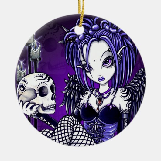 "Gabriella"のゴシック様式スカルの天使のオーナメント セラミックオーナメント (正面)